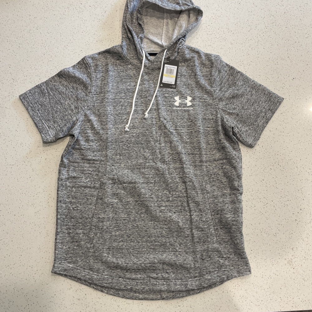 Under Armour Men's UA Rival Terry Short Sleeve Hoodie Size Medium Gray NWT